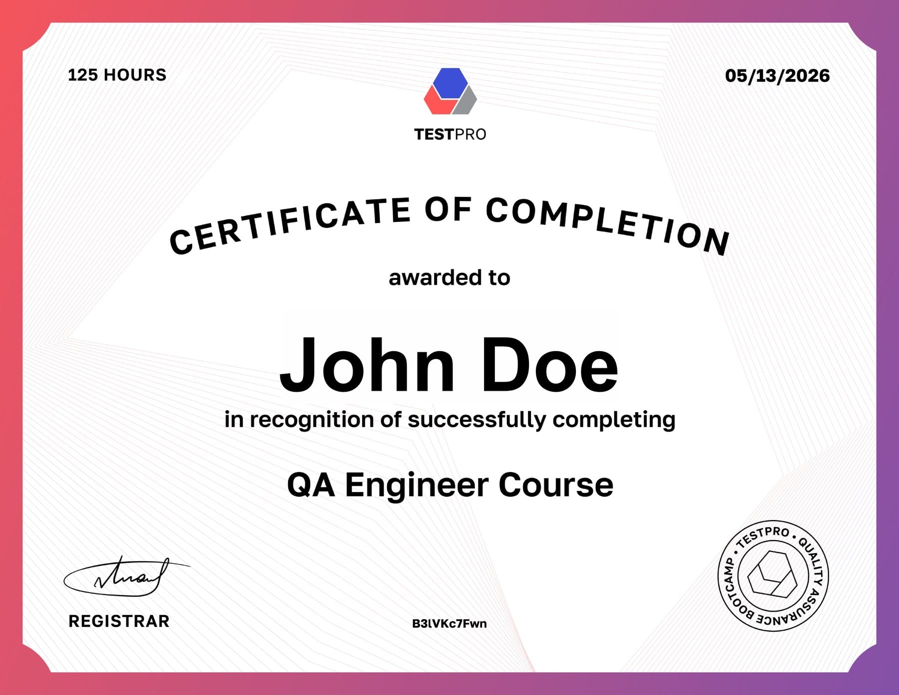 Test Pro certificate